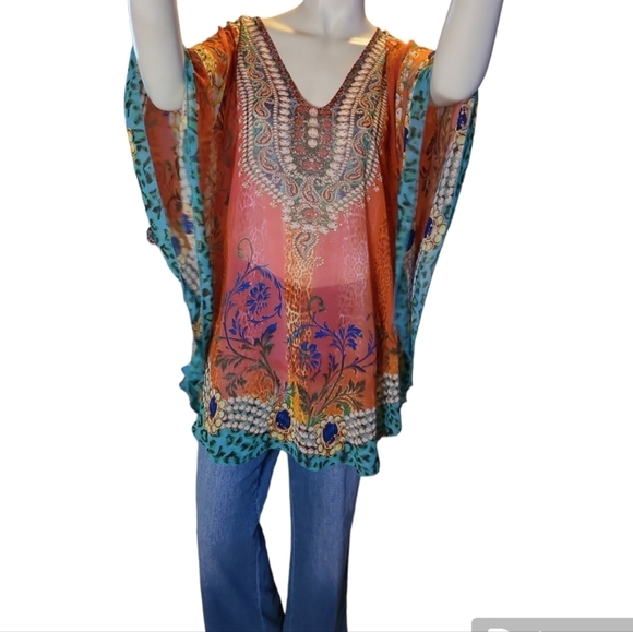 Do Everything In Love* Boho Tunic* Red Multi-colored* One Size Fits All - Picture 3 of 5